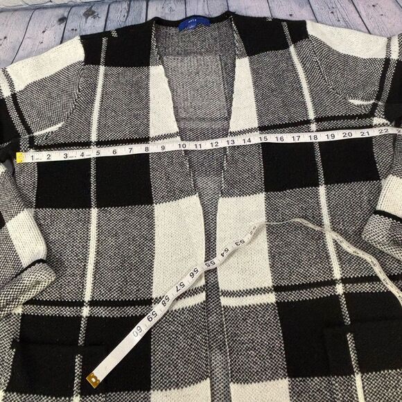 APT 9 Black Cream Buffalo Plaid Open Front Casual Cozy Comfy Cardigan Sweater L - Picture 4 of 8